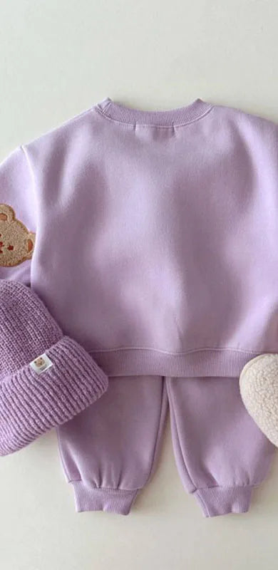New Kids Clothing Set Bear Embroidery Girls Boys Track Suit O Neck Hoodie And Pants 2PCS Clothes Suit 1-6Y Unisex