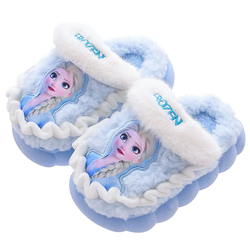 Children's Princess Elsa Winter Warm Children's Cotton Home Slippers Frozen Snow Non-Slip Slippers For Baby Girls Size 24-36