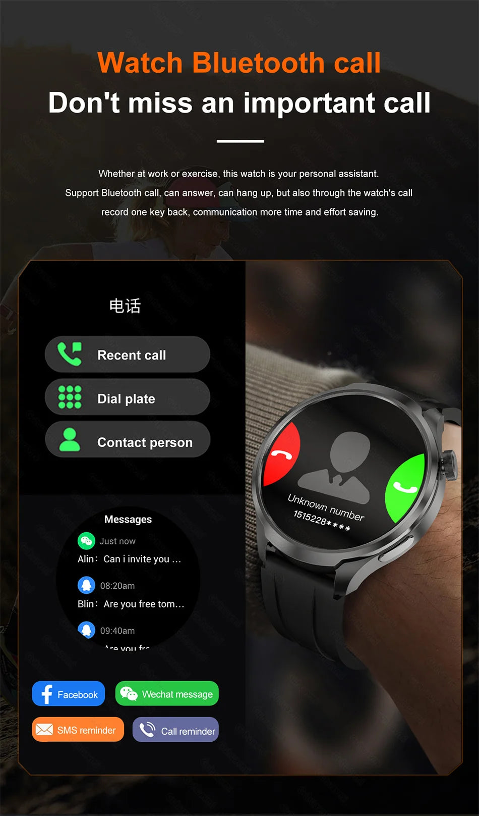 GPS Sports Smartwatch Men AMOLED Screen Compass Altimeter Heart rate BP NFC Bluetooth Call Smart Watch For Men - Compatible With HUAWEI IOS