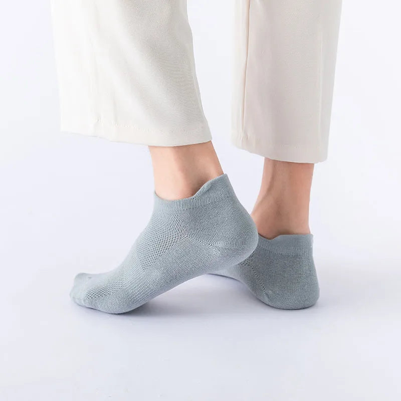 5 Pairs Summer Men's Cotton Short Mesh Harajuku Comfortable Solid Colour Casual Ankle Socks Male Net Sneaker Socks