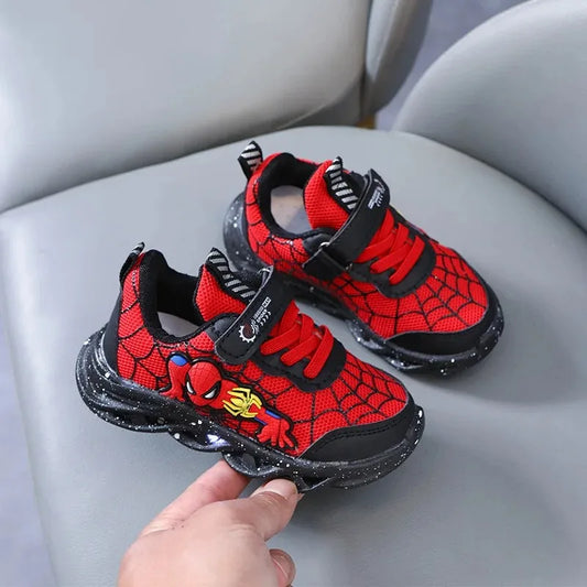 Disney Spiderman Light-Up Boys Spring Sneakers Breathable Mesh Outdoor Shoes with Non-Slip Sole, Illuminated LED Kid Footwear