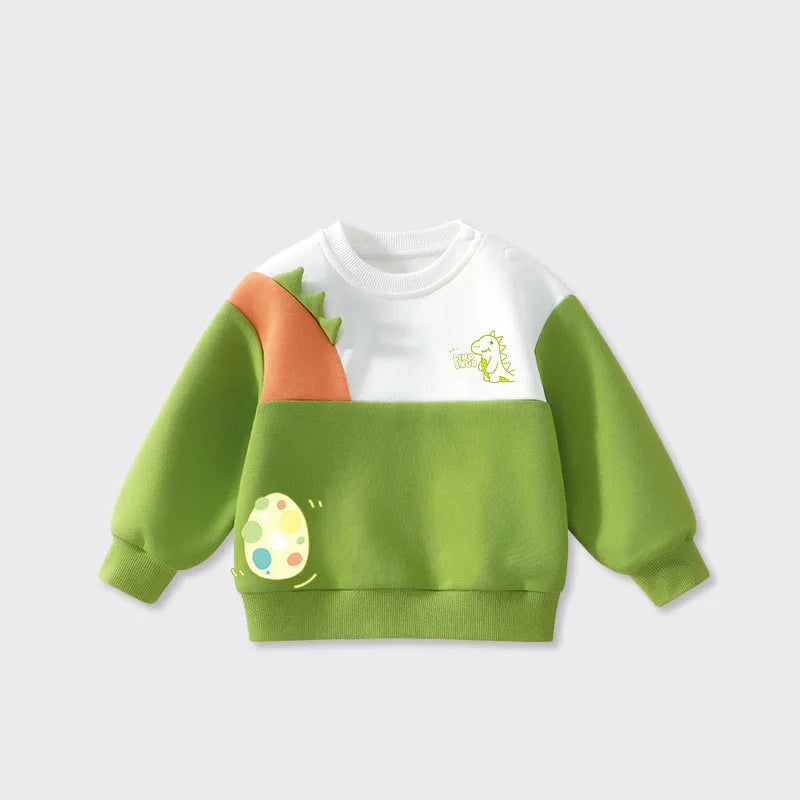 New Spring Kids Green Hoodie Children Cartoon Dinosaur Sweatshirt Girls Tops Boys Colour Block Outwear 12M-6T Unisex