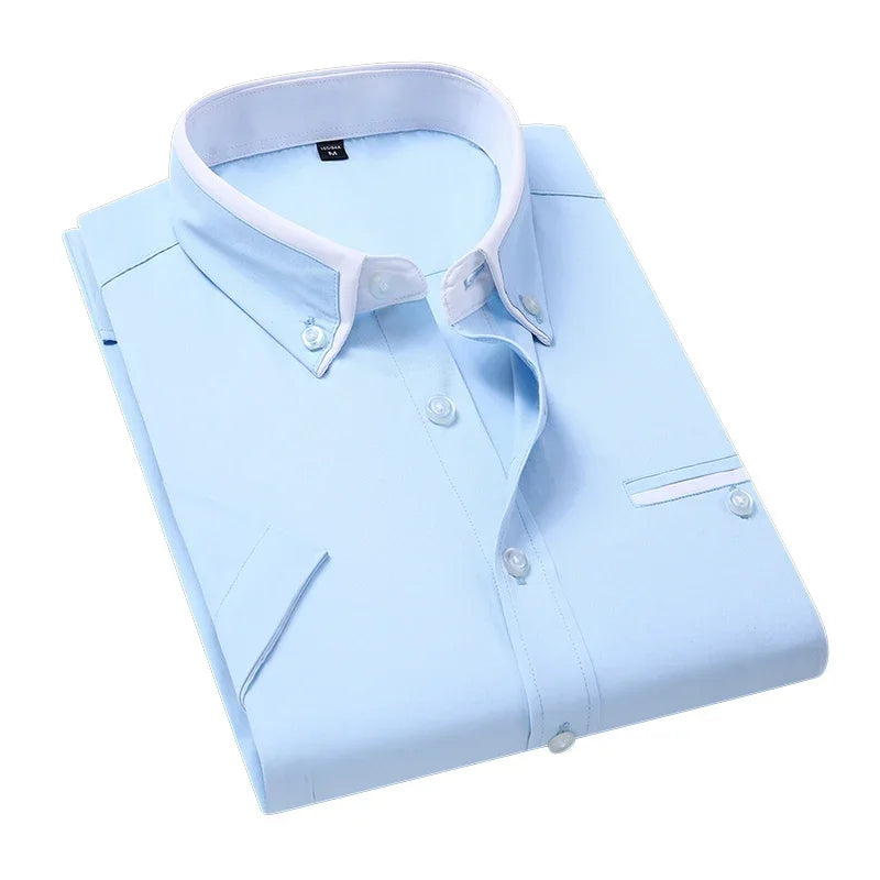 Summer Business Shirt Men Short Sleeves Button Up Shirt Turn-down Collar Casual Shirts Men's Clothing Plus Size 5XL