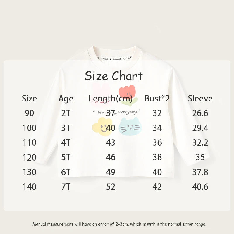 New Spring Girls Boys Cute T-shirt Kids Cartoon Letter Star Flower Undershirts Children Thin Style Bottoming Shirt 7T Unisex