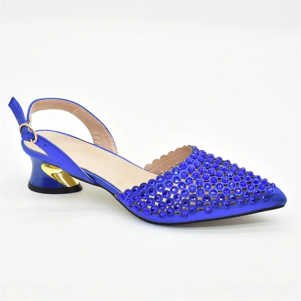 Italian Shoes with Matching Bags Set Rhinestone-Decorated with Medium Heels  for African Ladies' Party Pumps