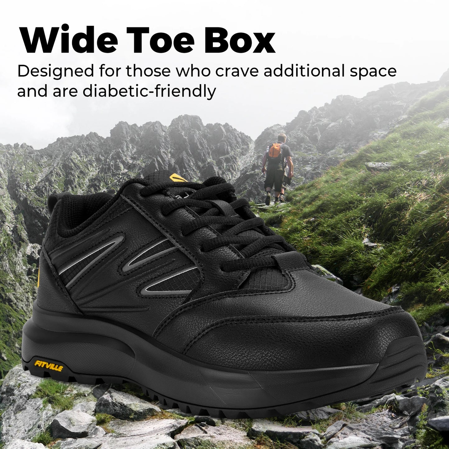 Men's Wide Hiking Shoes Water Repellent Lightweight Outdoor Climbing Shoes Trekking Trails Sneakers for Arch Support