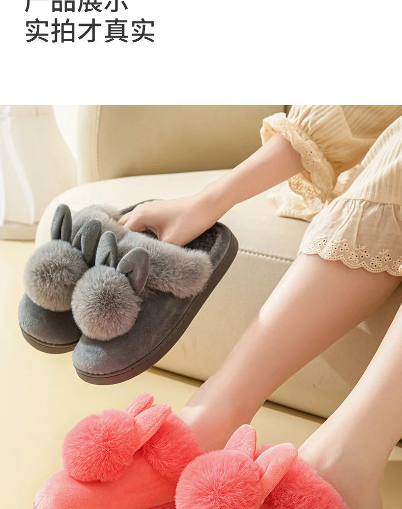Women's Winter Warm House Fuzzy Slippers Couple Indoor Anti-Skid Plush Lined Bedroom Slides Fluffy Cotton Shoes For Ladies