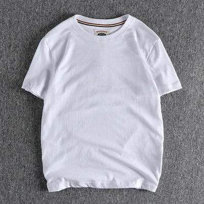Summer New American Retro Short-sleeved O-neck Solid Color T-shirt Men's Fashion Simple 100% Cotton Washed Casual Sport Tops