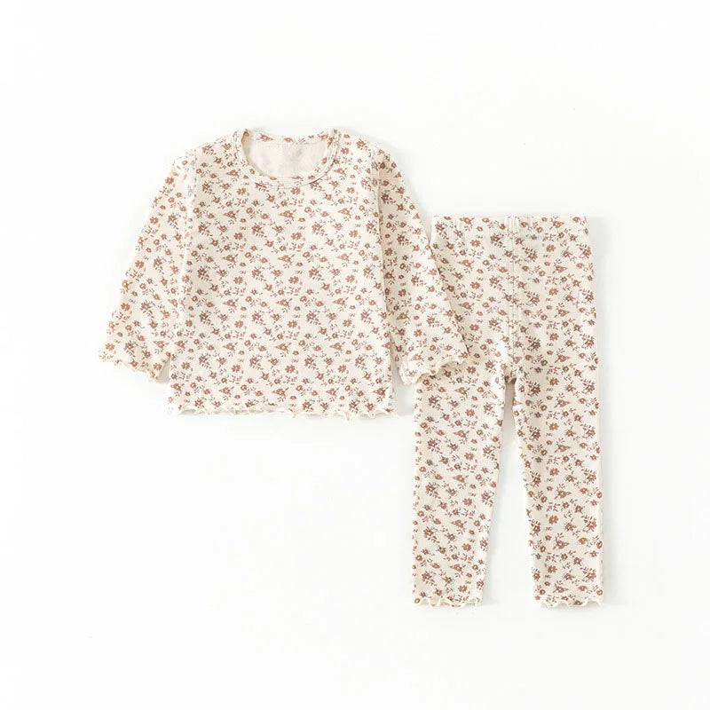 New Spring Girls Boys Clothes Set Baby Cute Floral Home Wear Toddler Full Printed Flowers Children's Loungewear 0-4T Unisex