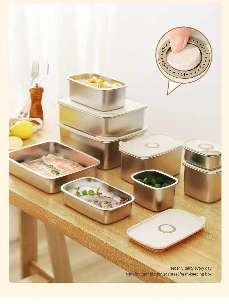 304 SS Airtight Leakproof Containers, BPA-Free - Fridge/Freezer/Microwave Safe, Stackable - Home/Kitchen Lunch Box Fruits/Meals