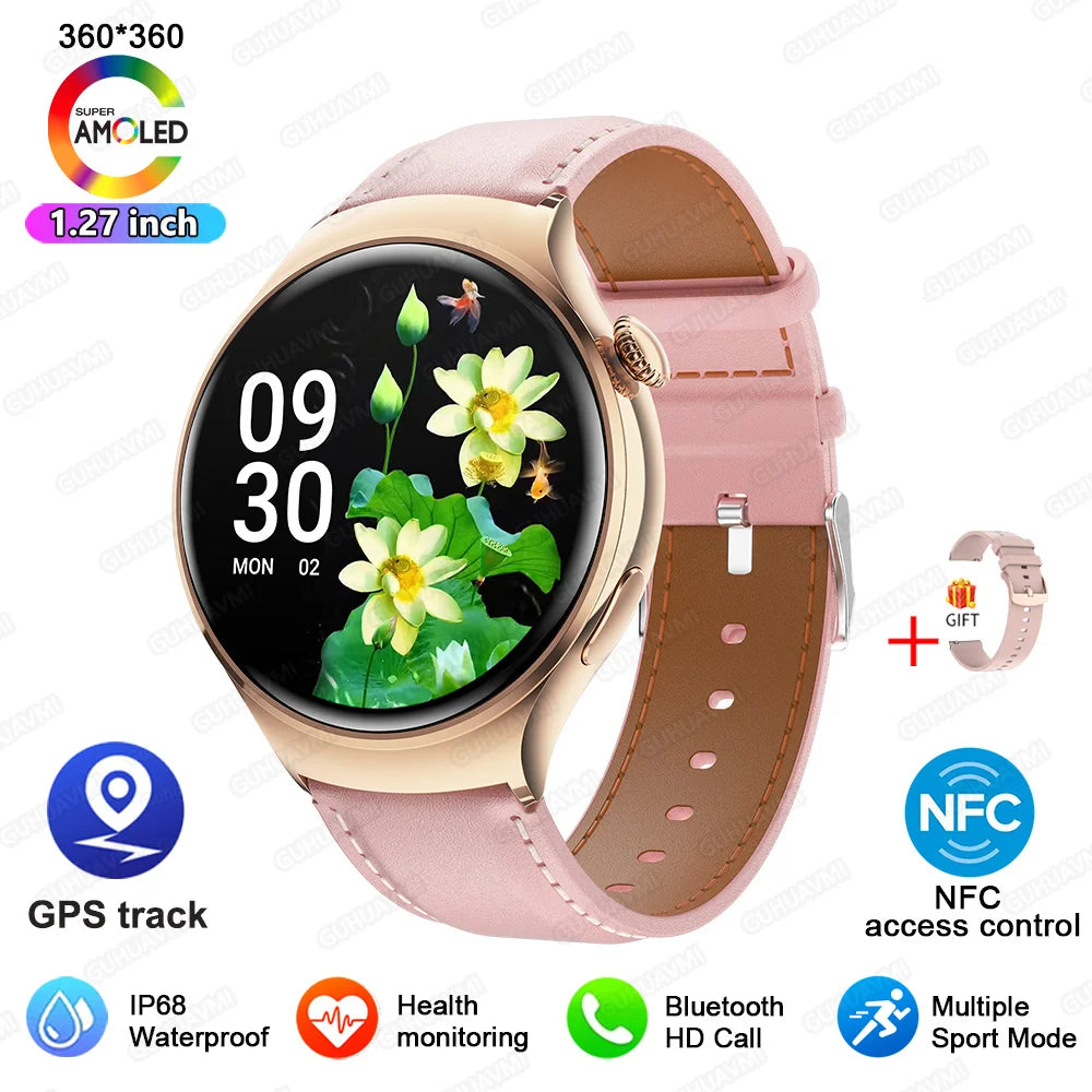2025 Women's Fashion Smart Watch AMOLED HD Screen GPS Sport Heart Rate Bluetooth Call Waterproof Outdoor Smartwatch For Ladies