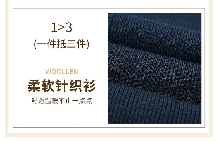 Men's Solid Colour Business Casual Polo Shirt, Suitable For Daily Commute, Pullover Sweater, Warm Knitted Long-Sleeved Cardigan