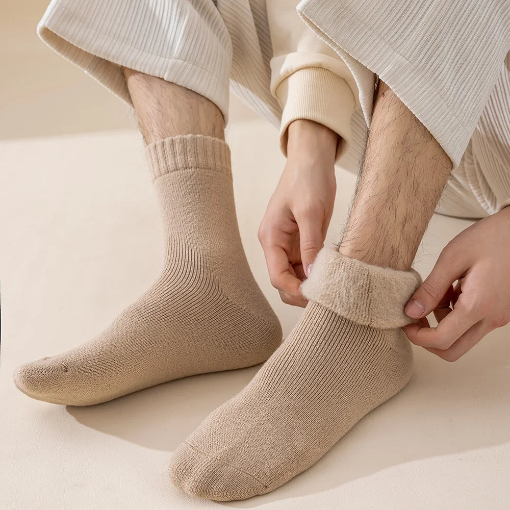 5 Pairs Men's Merino Wool Socks Winter Thickened Warm Cashmere Socks Fashion Solid Colour Terry Socks