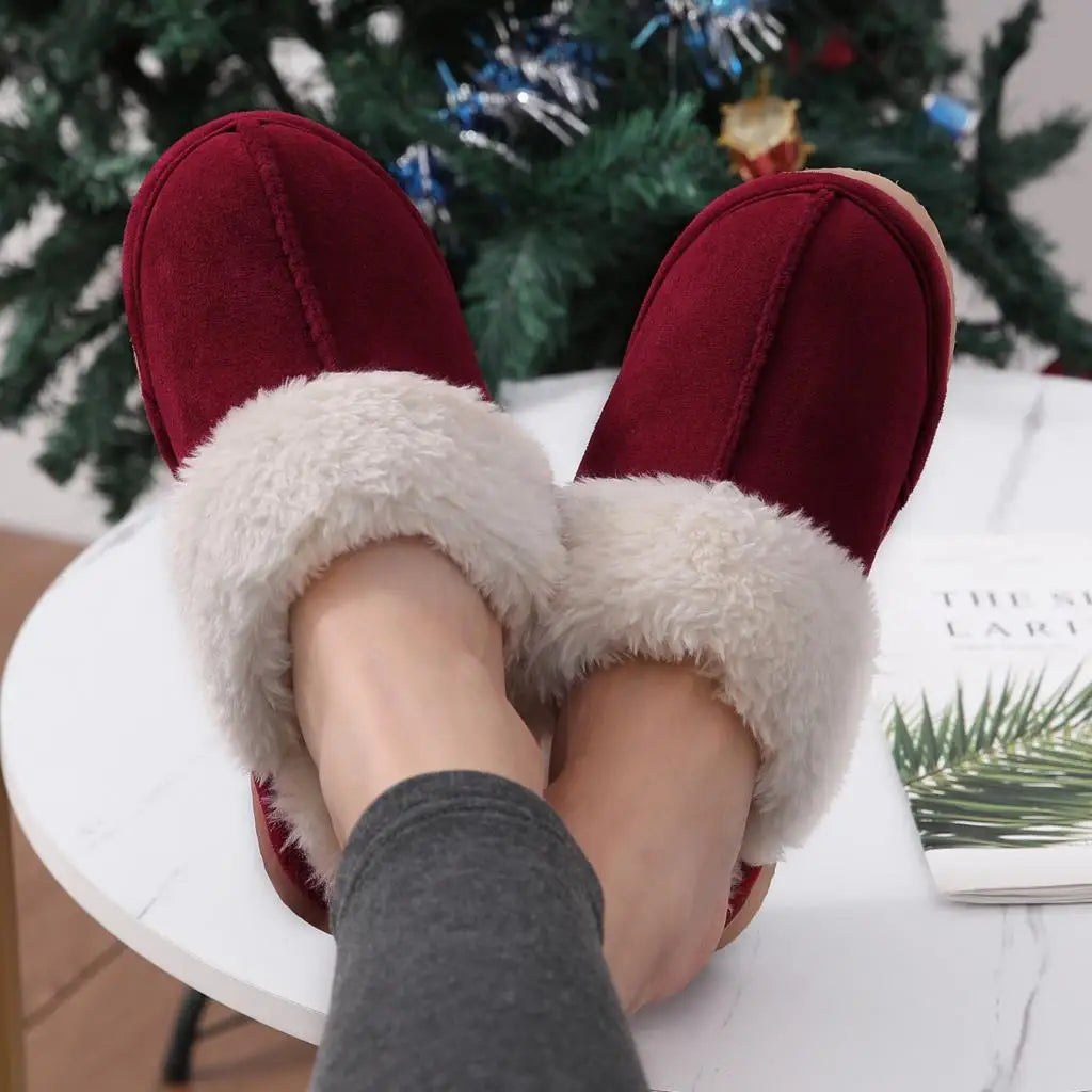 Unisex Winter Fur Slippers Home Suede Mules Short Plush Slippers For Indoor Warm Cosy Fuzzy Flats Slides For Men & Women