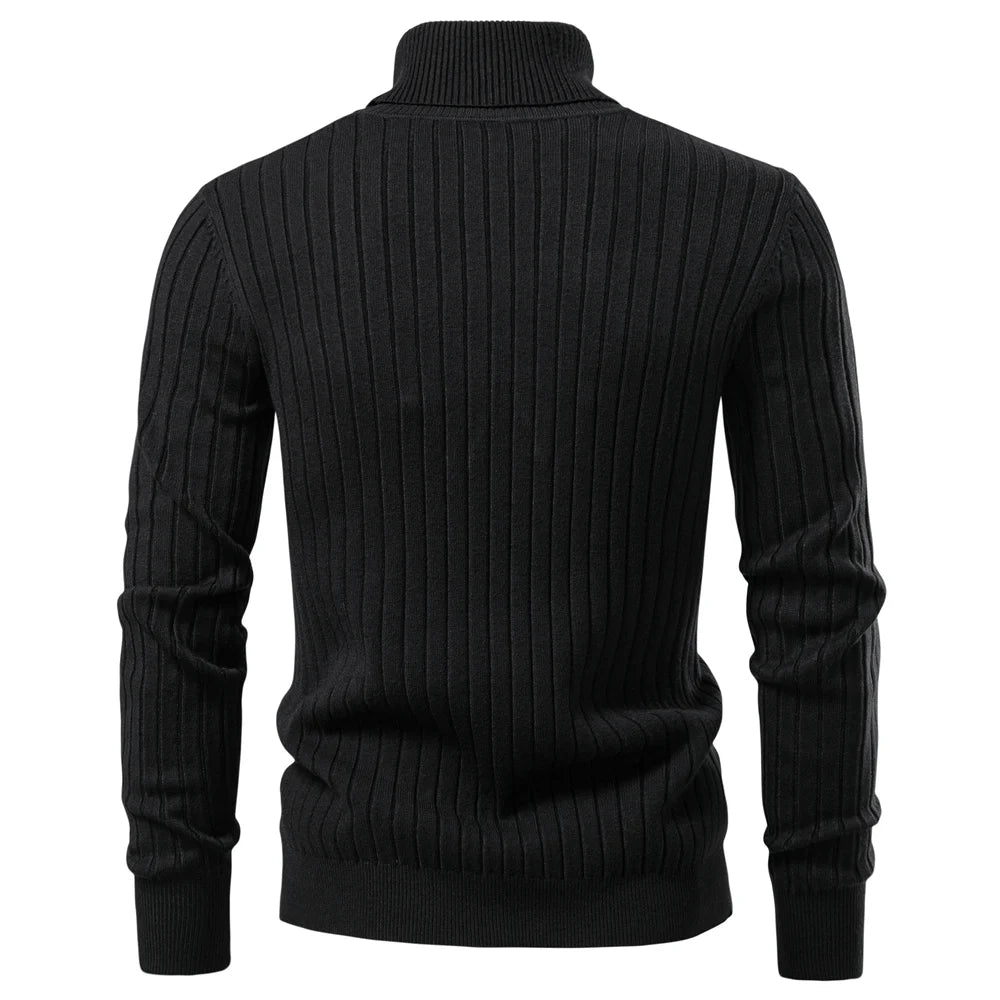 Men's Turtleneck Sweater Solid Colour With Striped Pullover Warm Knitwear Winter Casual High Quality Male Sweater