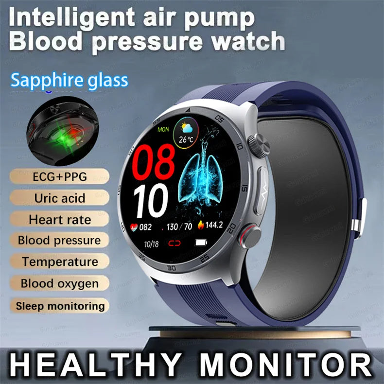 ECG Unisex Health Grade Smart Watch Air Pump Blood Pressure Blood oxygen ECG+PPG Bluetooth Call NFC Smartwatch For Men & Women