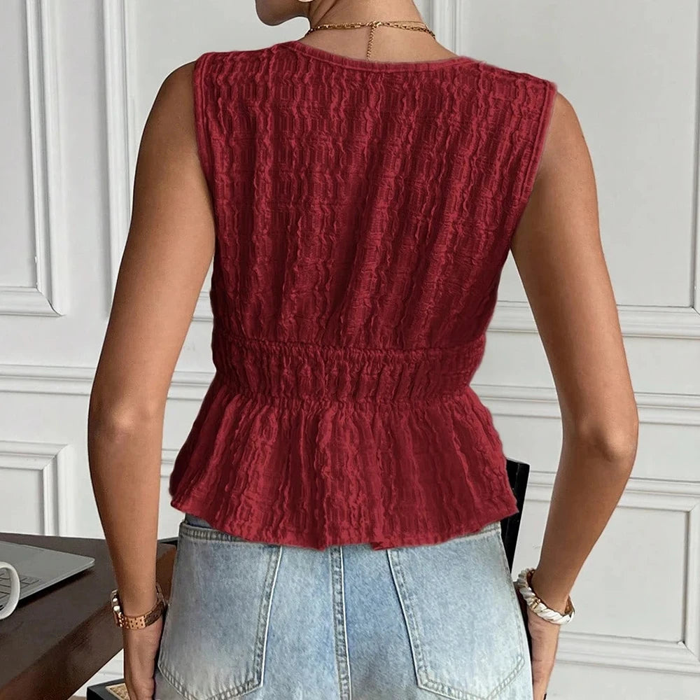 Women's Tanks Deep V-Neck Tie Detail Sleeveless Solid Colour Top Summer Casual Chic Style Tanks