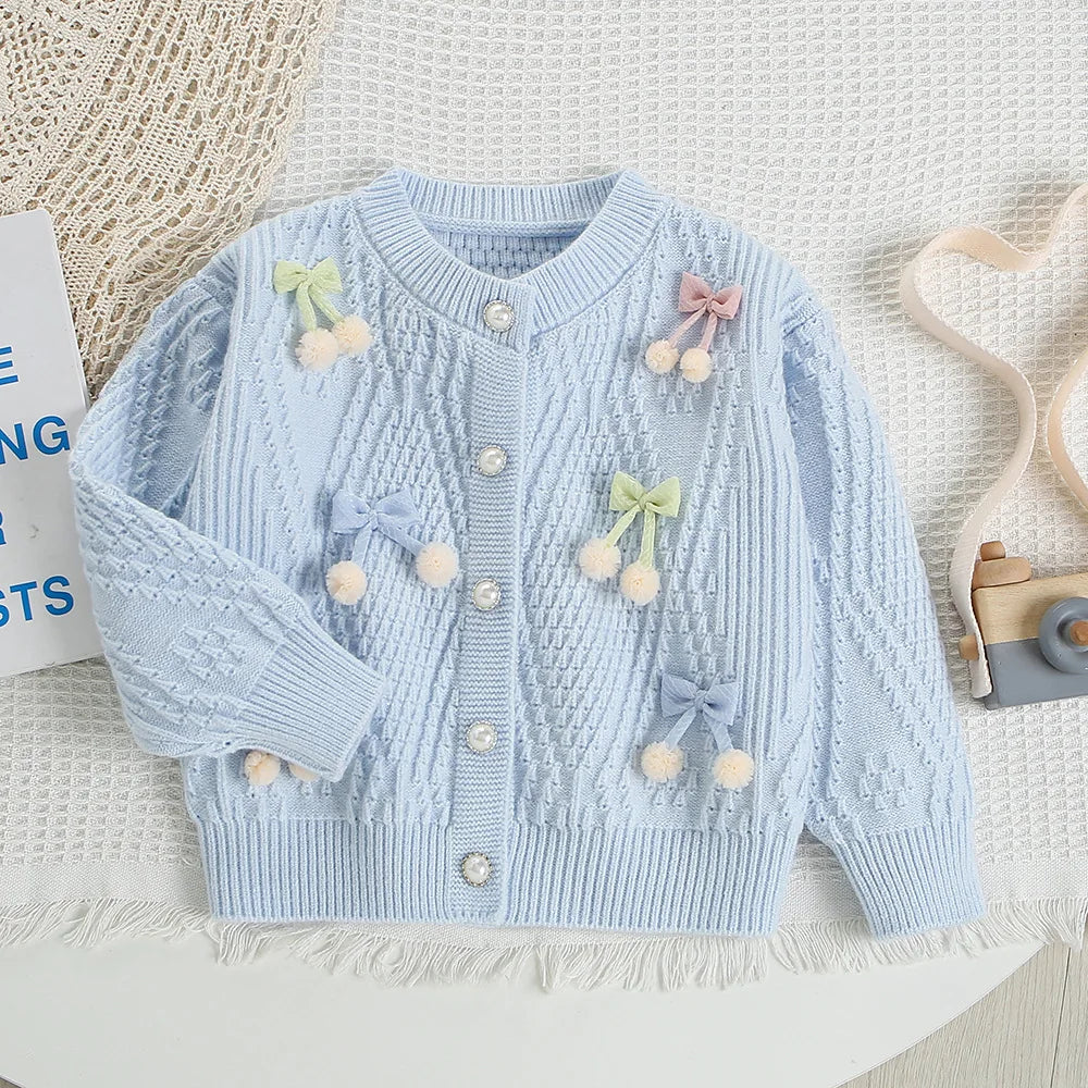 New Autumn Kids Knitted Cardigan Candy Colour Bow Girls Knitted Sweater Korean Loose Children Tops 9M-5T Girls