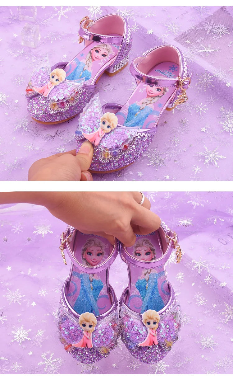 New Elsa Shoes For Girls Cartoon Leather Children Shoes Frozen Princess Kids Shoes Girl Sandals Dress Snow Queen Sandal Koreans