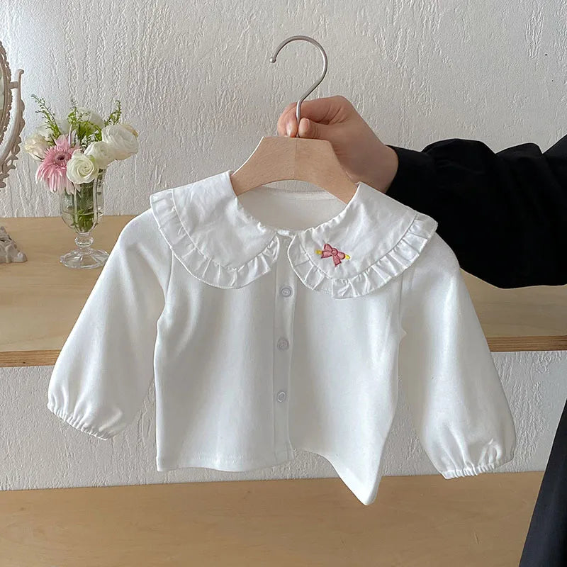 Autumn Baby Undershirts Sweet Embroidery Flower Bow Infant Girls Bottoming Shirt Toddler Thin Clothes Tops 0-3T Girls