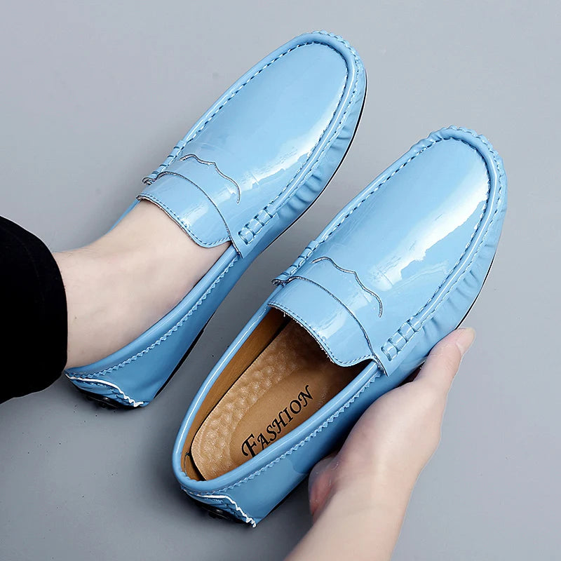 Fashion Style Men Blue Casual Loafers England Italy Stylish Trendy Male Formal Dress Shoes Large Size 35-48 Mens Moccasin Shoes