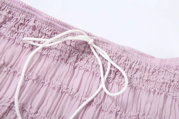 Sexy See-Through 2 Piece Set Women Lace-Up Halter Backless Crop Tops + Ruched Elegant Skirts Vacation Beach Party Suits