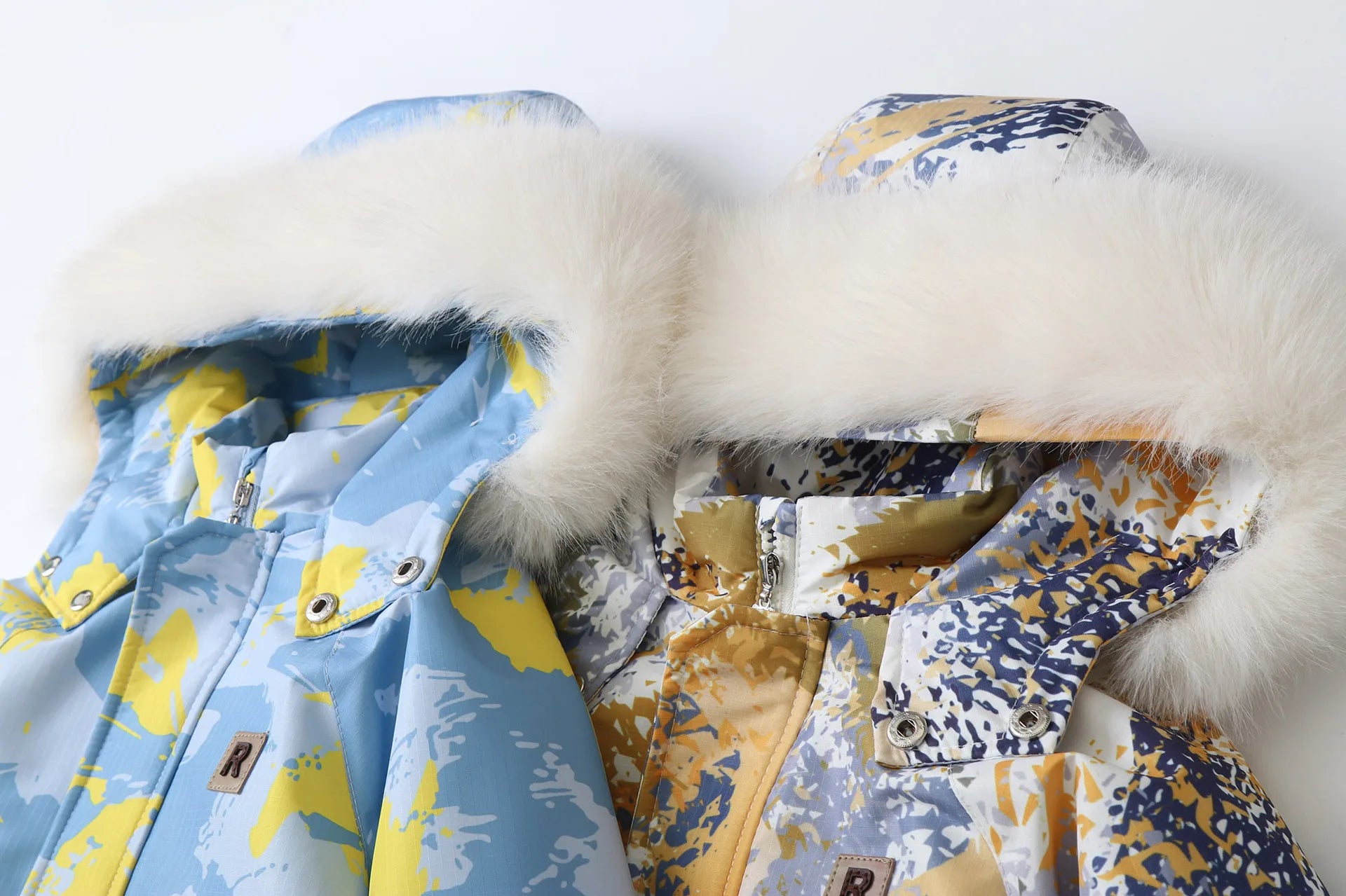 Unisex Children's Snowboard Winter Warm Clothing Snow Suit Floral Printed Fur Lining Hooded Snowboard Coats For Kids