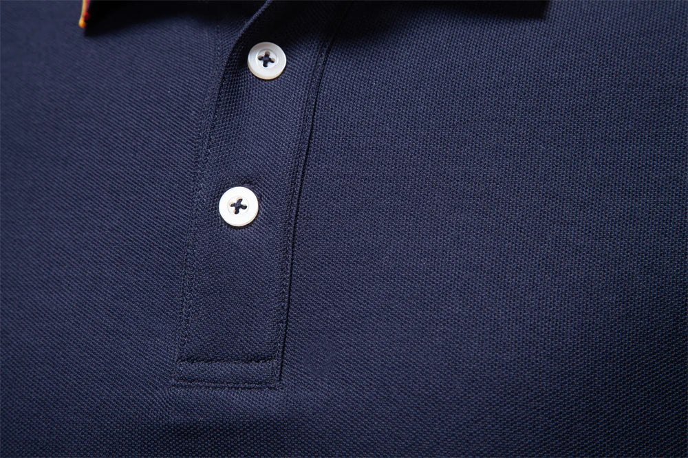 2025 Men's Henley Polo Shirt Cotton Solid Colour Long Sleeve Designer Polo for Male Social Luxury Touch