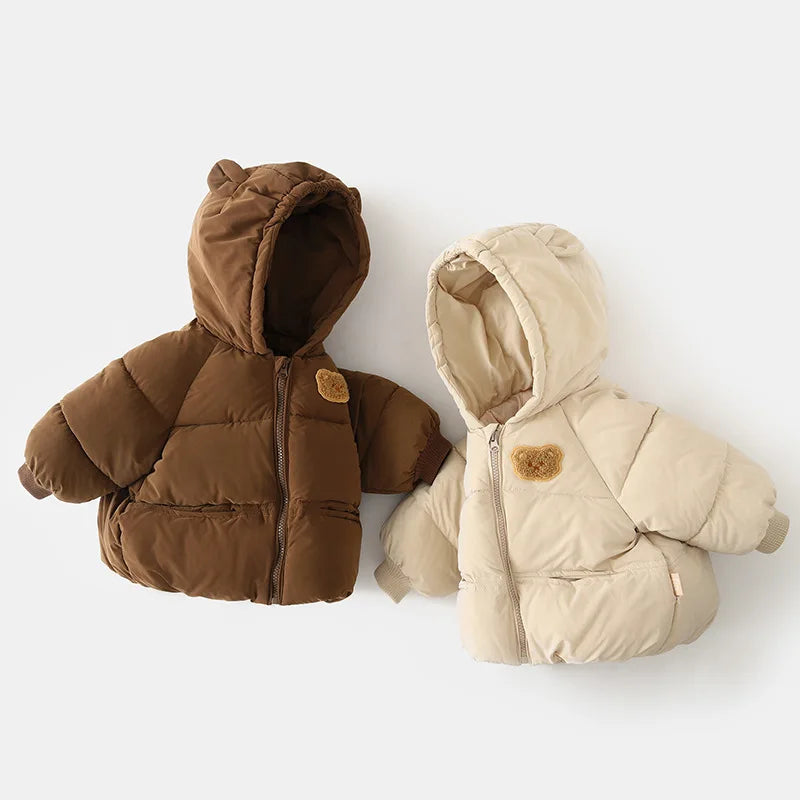 Winter Kids Parkas Hooded Fur Lining  Jacket  Cartoon Girls Boys Thicken Children Coat Unisex