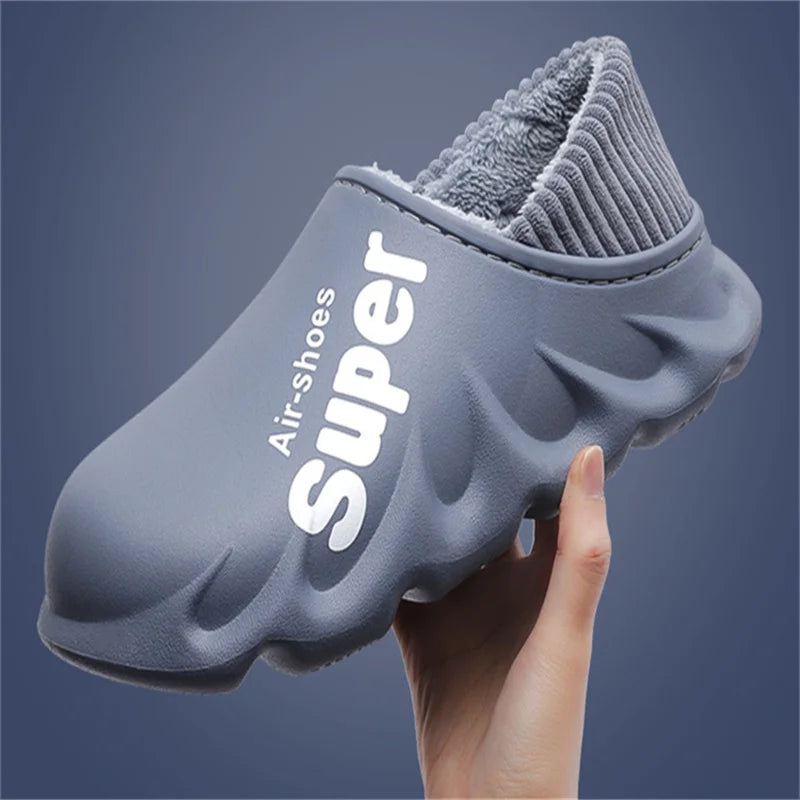 Unisex Winter Warm Cotton Slippers Indoor and Outdoor Waterproof Walking Shoes Fluffy Non-Slip Sandals For Women & Men