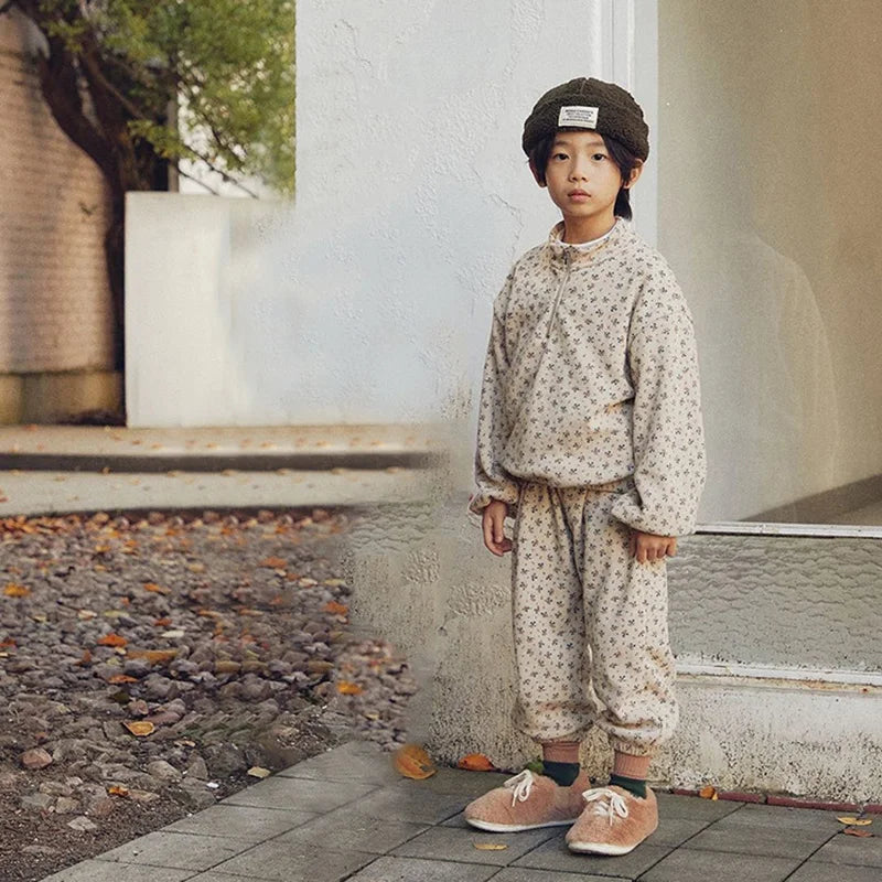 Toddler Kids Clothing 2PCS Set Girls Boys Hoodie Suits Vintage Waffle Casual Style Children's Clothes Outfit 1-5Y Unisex