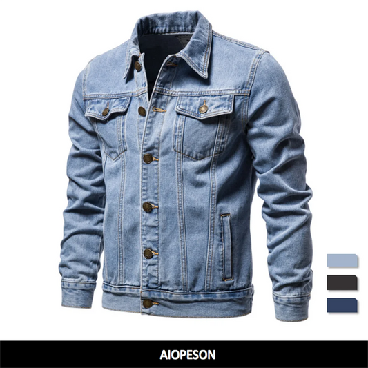 Cotton Denim Jacket Men's Casual Solid Colour Lapel Single Breasted Jeans Jacket Autumn Slim Fit Quality Men's Jackets