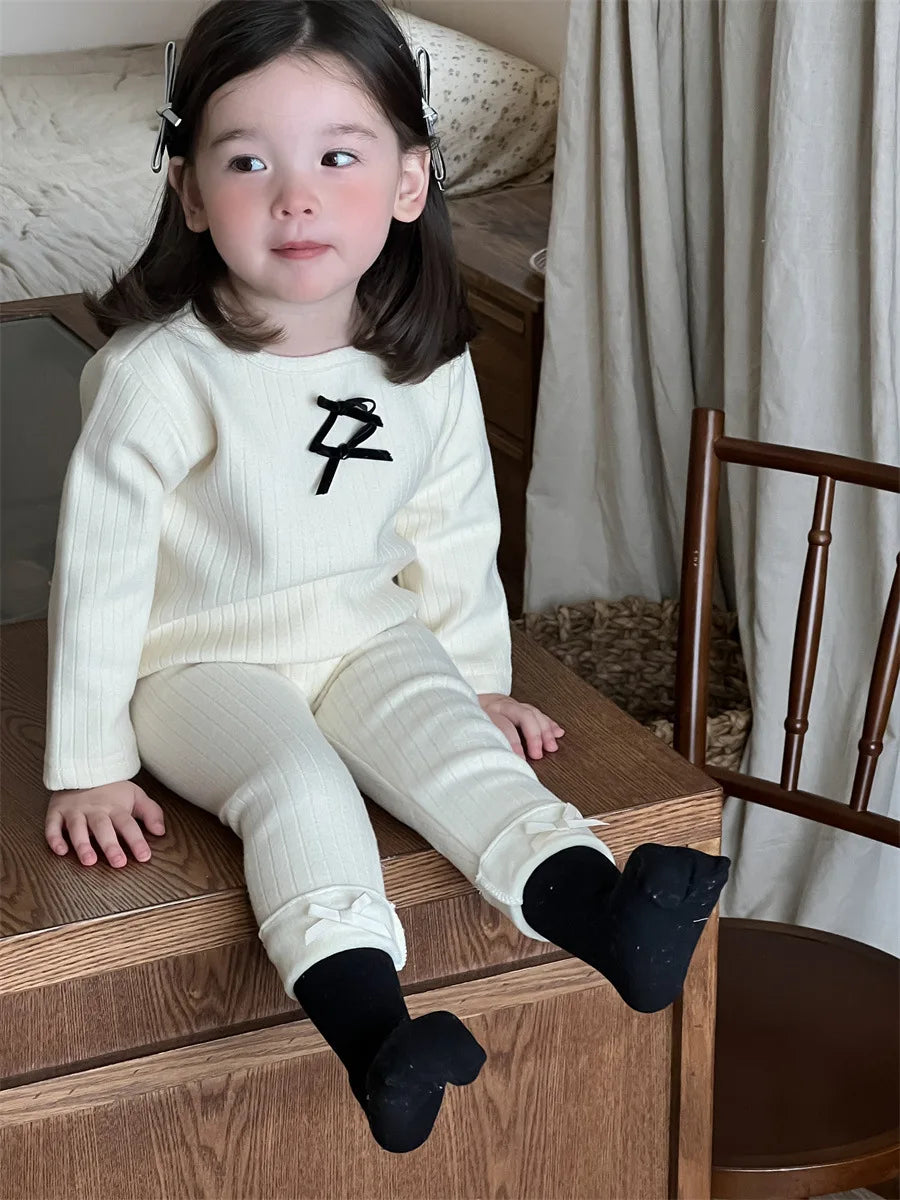 2025 Winter Nieuwe Baby Dikke Warme Kledingset Meisjes Strik Fleece Bottoming Shirts + Leggings 2 Stuks Pak Peuter Plus Fluwelen Kleding