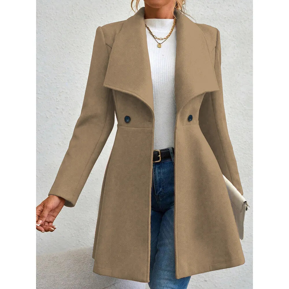 Women's Coats Winter Solid Colour Long Sleeve Lapel Button-Up Work Coats New Year Red Valentine's Day Gift Outer Wears