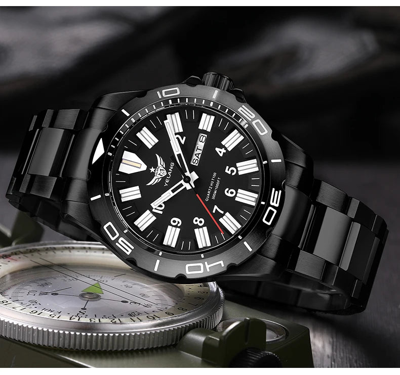 YELANG V1036 42mm Men's Quartz Watch Luminous Display Japan Movement 30ATM Waterproof Stainless Steel Band with Luminous Hands