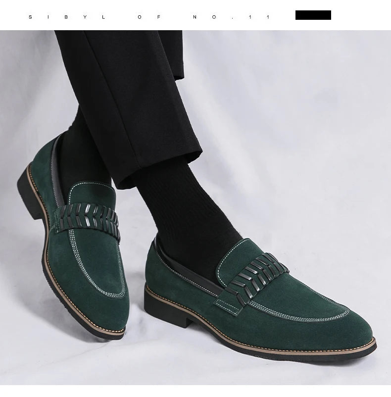 Formal Dress Oxford Shoes Men Green Suede Leather Male Business Formal Suit Shoes Over Size 38-48 Adult Leisure Walking Shoes