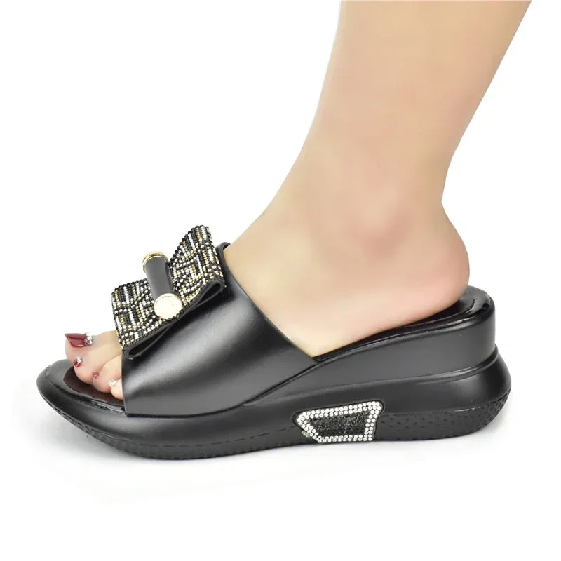 Patent Leather Rhinestone Wedding Shoes Bride Shoes for Women 2025 Designer Luxury Wedges Shoes for Women Platform Pumps