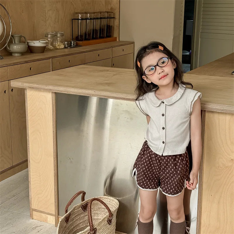 2025 Zomer Nieuwe Baby Meisjes Schattige Bloemen Shorts Kinderen Losse Katoenen Shorts Veelzijdige Kinderprint Casual Shorts Peuterkleding 4-6Y Unisex