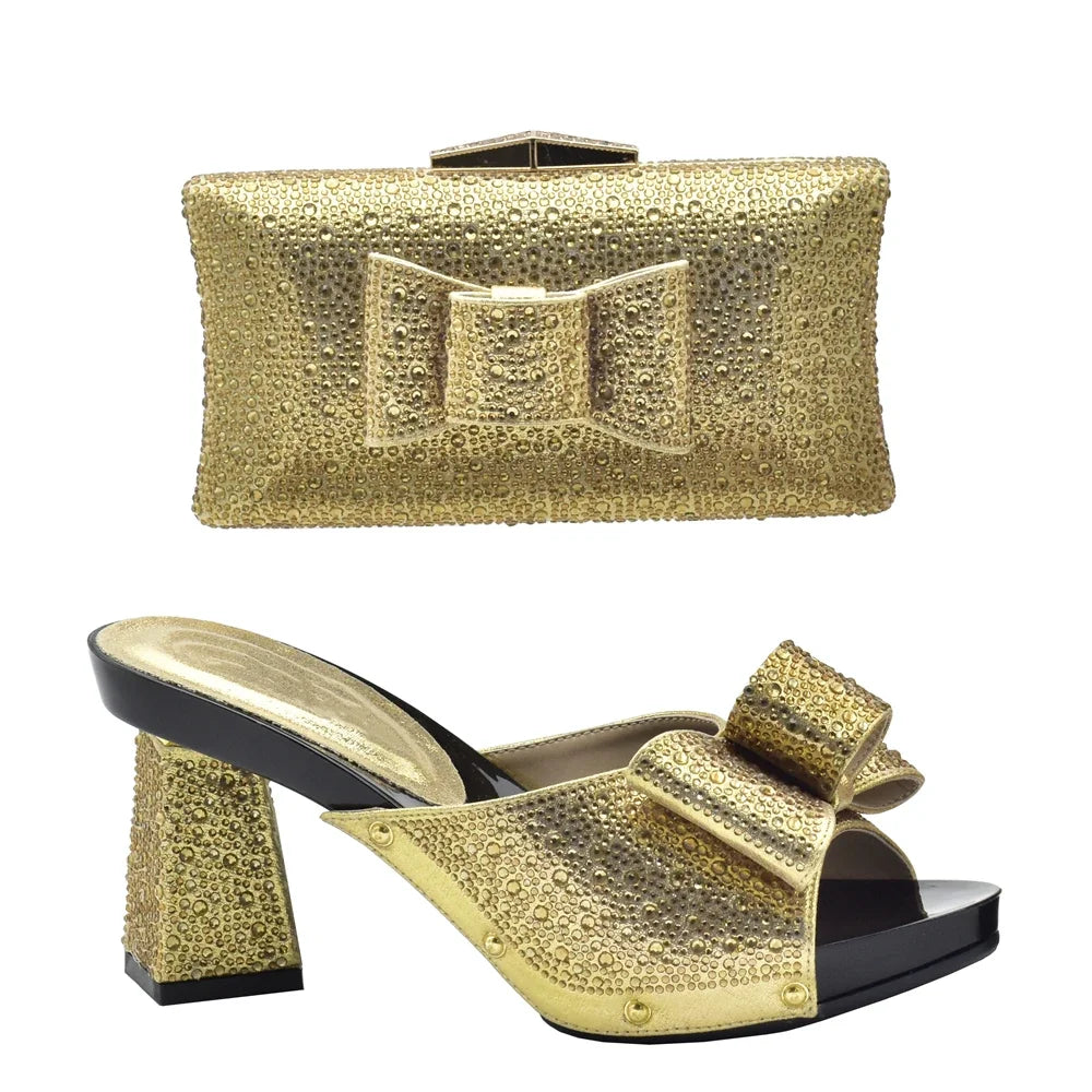 Italian Shoes with Matching Bag for Wedding Shoe and Bag Set for Nigeria Party Italy African Women Party Pumps with Rhinestone