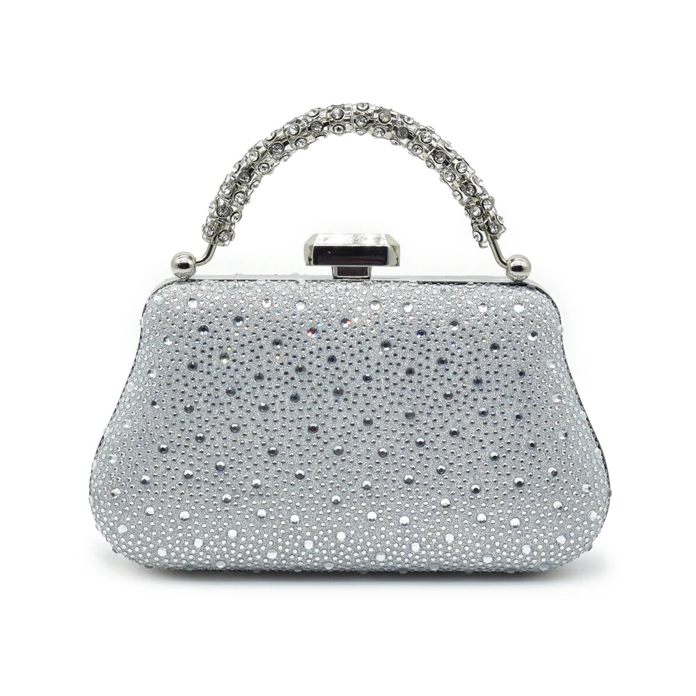 Women High Heel Pointed-Toe Italian Shoes and Bags Matching Set for Ladies Decorated With Rhinestone and Paired with Handmade Petal