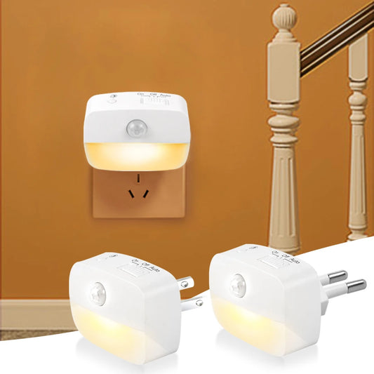 3-kleuren LED-nachtlampje met bewegingssensor EU US-stekker PIR-menselijke infraroodinductielamp voor slaapkamer, gang, trap, keuken