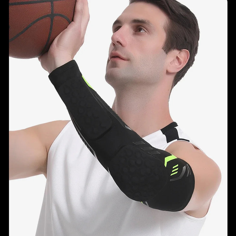 Sports Anti-Collision Padded Arm Sleeves For Protection of Elbow and Forearm During Sports - Honeycomb Pads For Men & Women