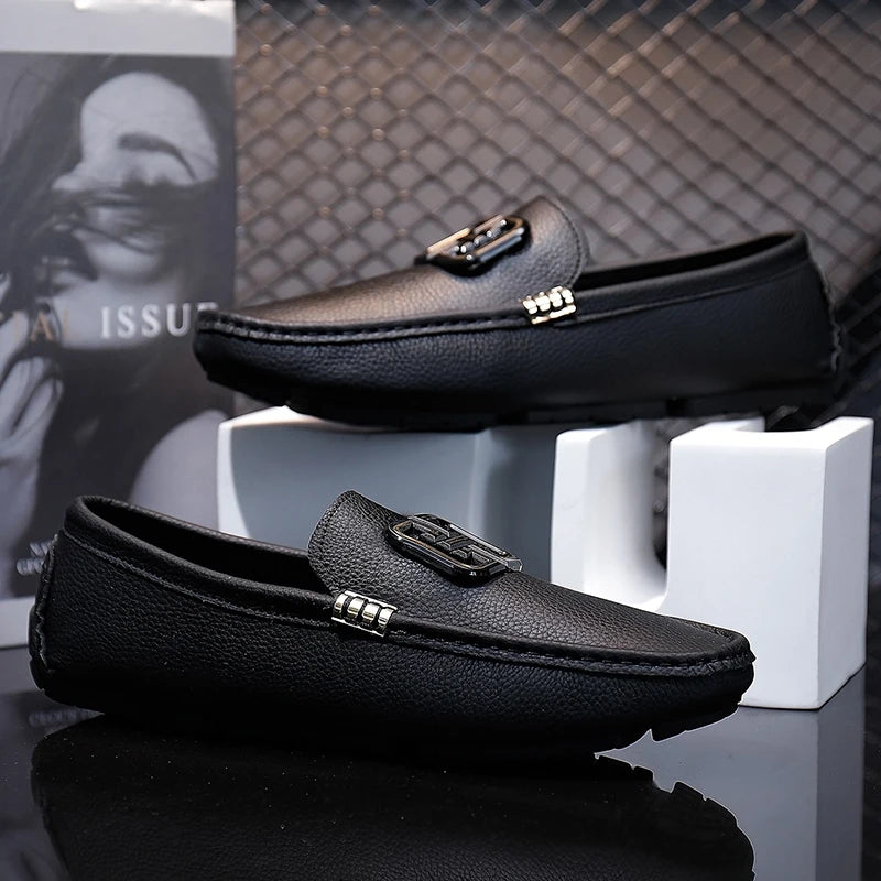 Fashion Black Men Casual Moccasin Shoes Gentleman Youth Trendy Driving Shoes Light Weight Mens Casual Loafers Big Size 38-46