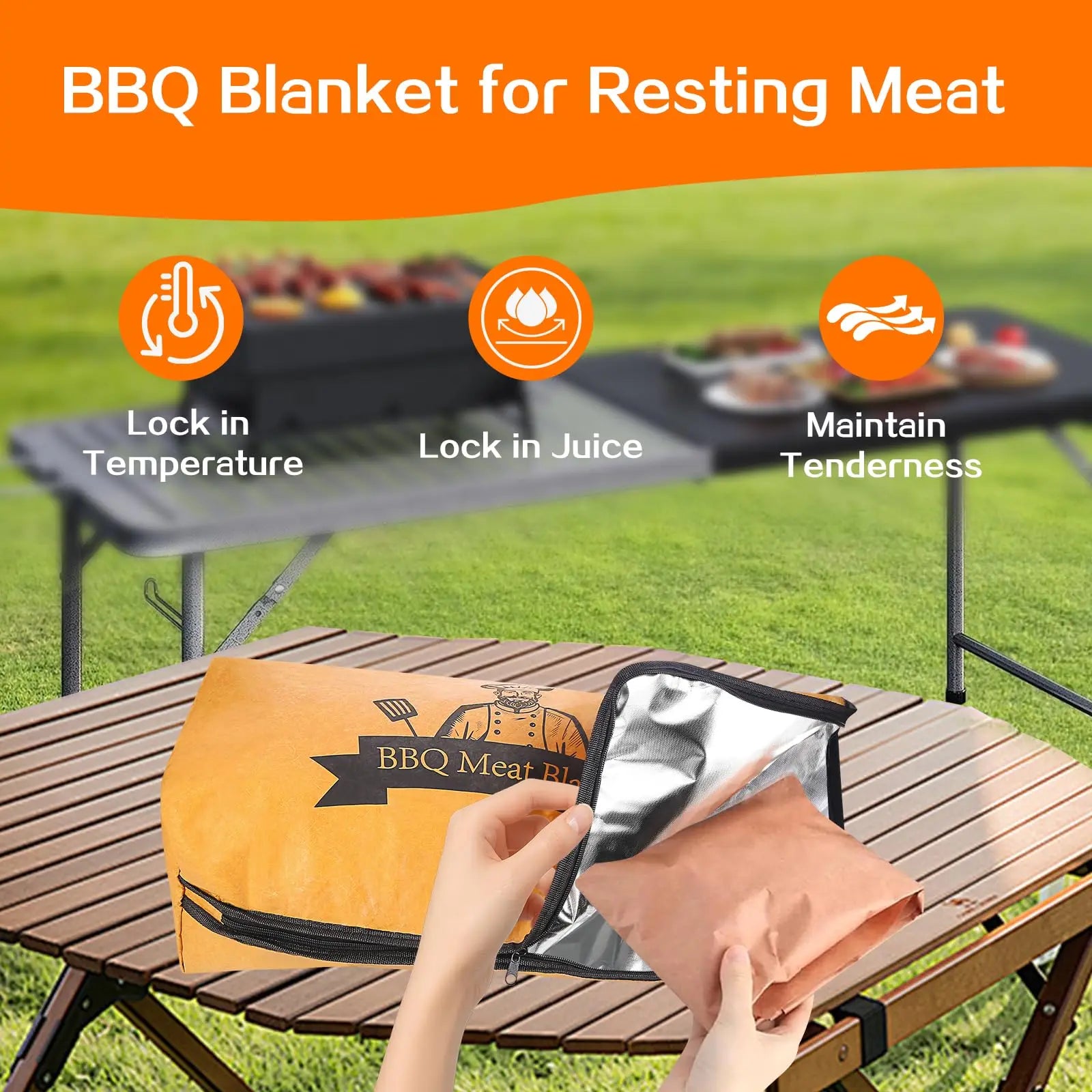BBQ Blanket for Resting Meat,Reusable Smoker Meat Resting Blanket, 5-Layer Insulation& Wide Mouth Bag to Keep Warm and Fresh