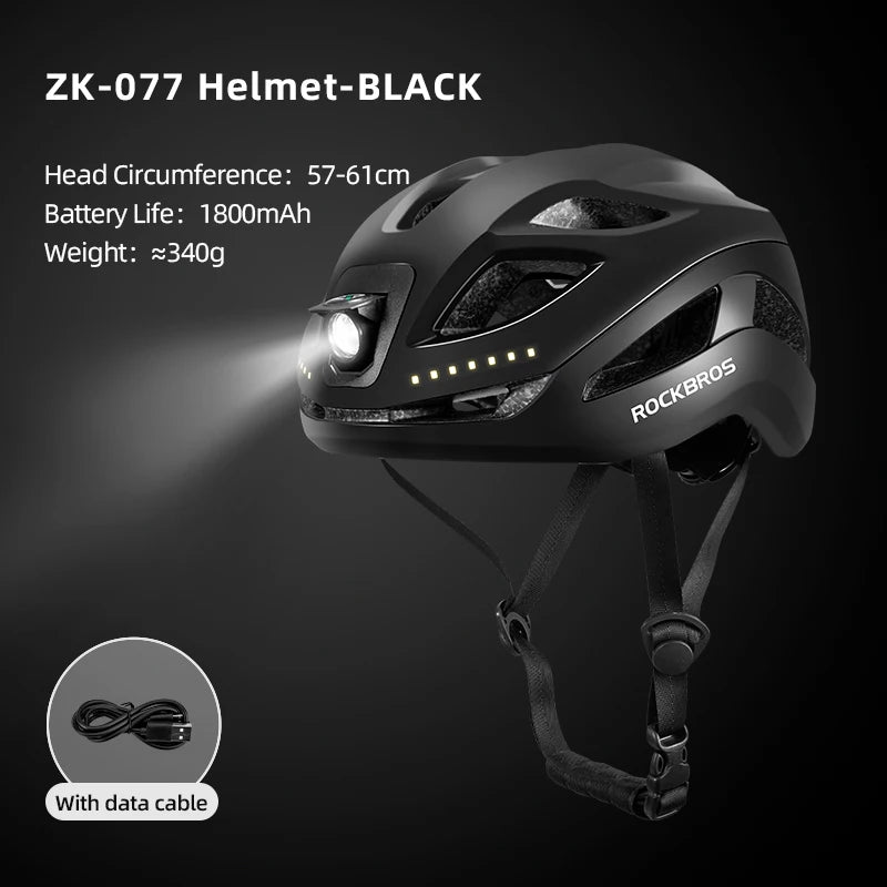 Cycling Light Helmet Type-C Charging Electric Bicycle Helmet Front Light Rear Light Warning Lamp Safety MTB Bike Helmet
