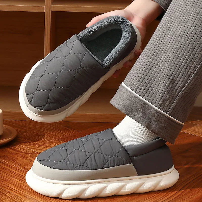 Unisex Plush Winter Slippers Outdoor and Indoor Warm Waterproof Cotton Shoes With Anti-Skid Thick Sole Home Slides For Men & Women