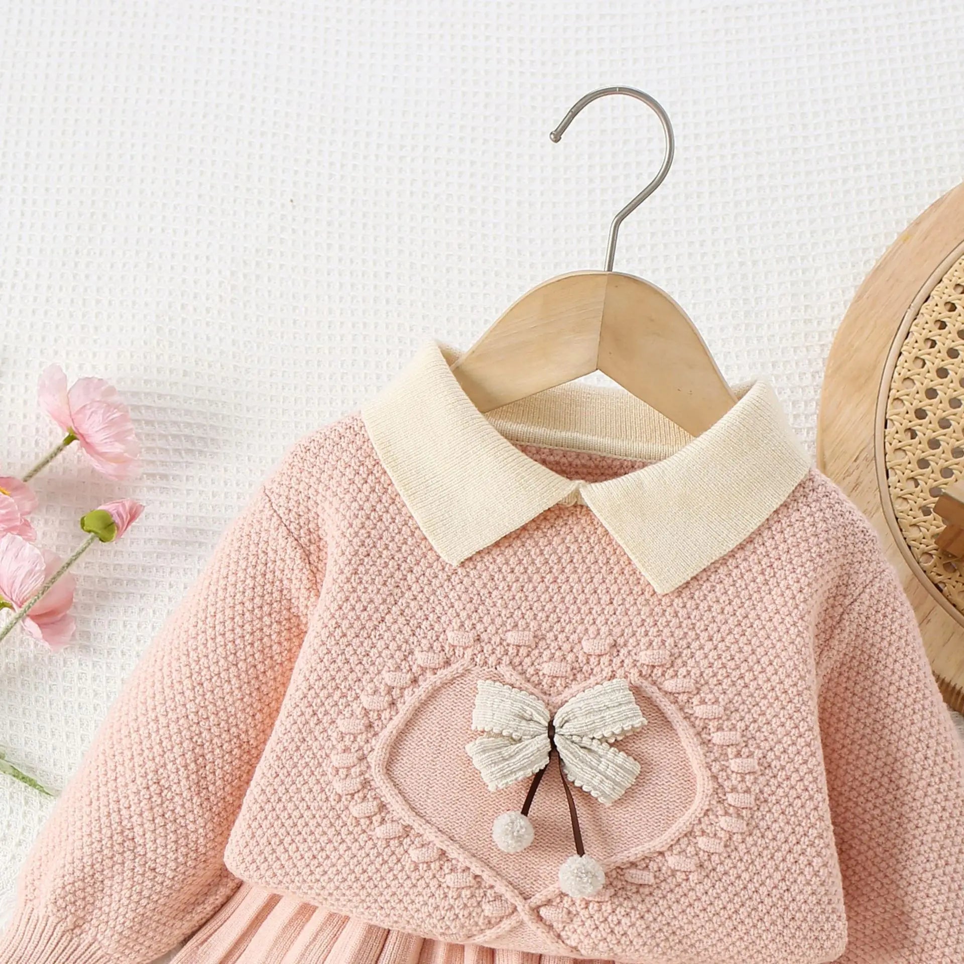 Autumn Kids Sweater Cute Bow Girls Knitted Pullover Korean Version Children Fall Knit Clothes Tops 9M-5T Girls
