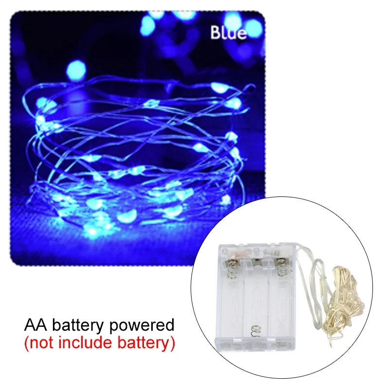 2M 5M 10M LED-lichtsnoer op batterijen, koperdraad, slingerverlichting, buiten, tuin, bruiloft, feest, kerstboomdecoratie