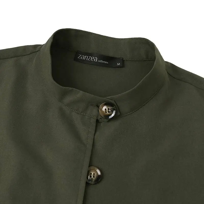 Autumn Fashion Work Over Shirts Woman Long Sleeve Stand Collar Cargo Shirts Casual Streetwear Camacas Vintage Outwear