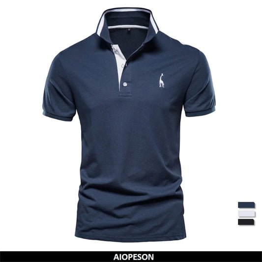 Men's Cotton Polos Giraffe Embroidery Short Sleeve Polo Shirts for Men High Quality Brand Design Polos Men Clothing